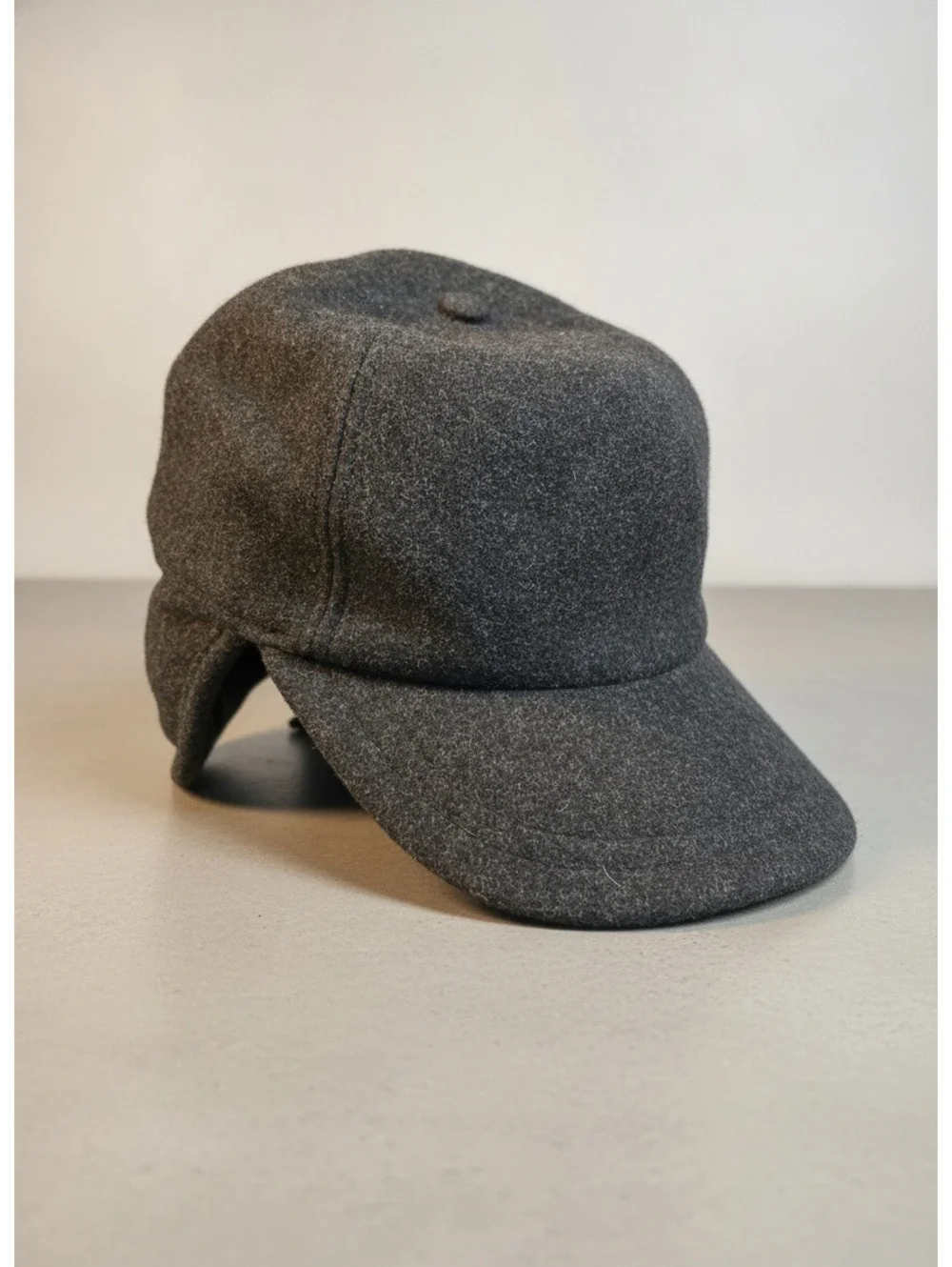 Woolrich Men Dark Gray Wool Blend Winter Cap Ear Flaps Fleece Lined Trapper Hat